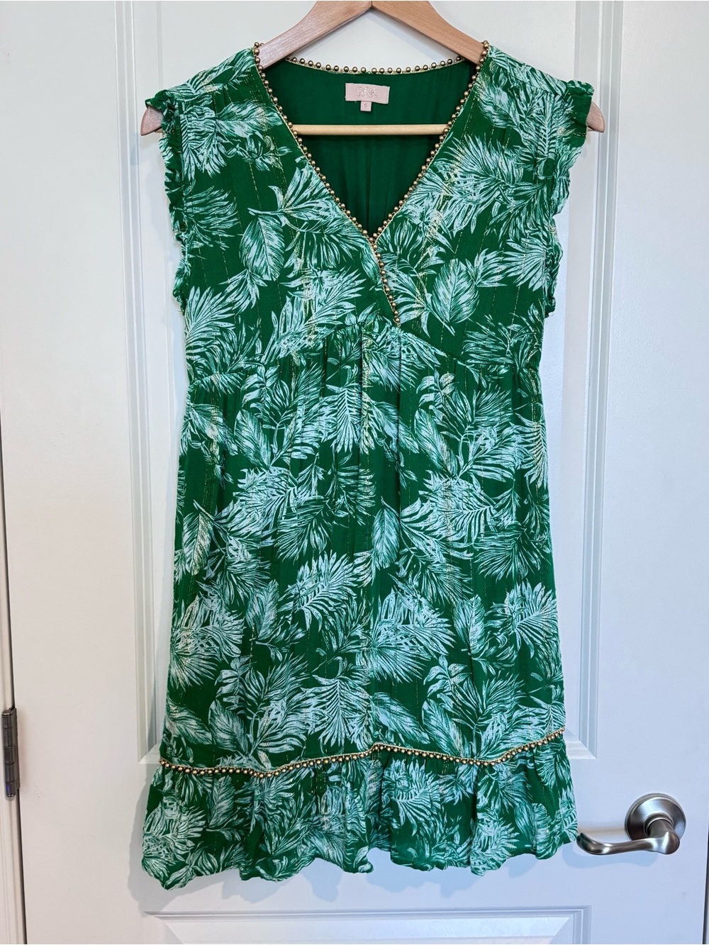 GOA Paris Palm Leaf Boho Resortwear Dress Womens Sz Small Beaded Beachwear